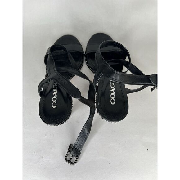 Coach Black Leather Open Toe Ankle Strap Heel Sandals Women Sz 7.5B US/38EU - Picture 4 of 13